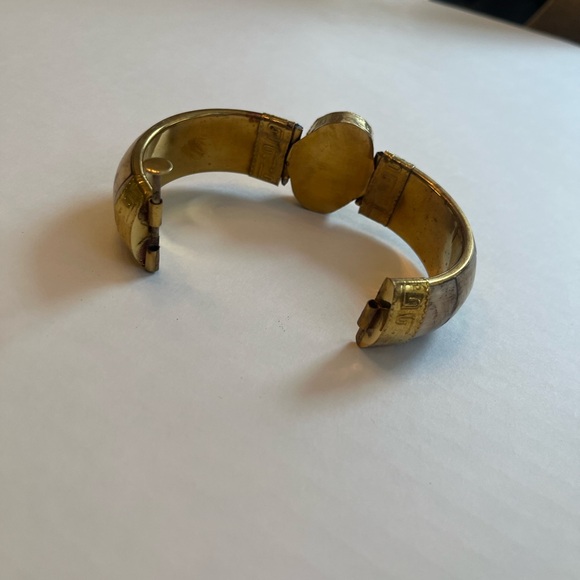 Vintage Brass Labradorite  and Crystal Pin Closure Bracelet - Picture 4 of 7